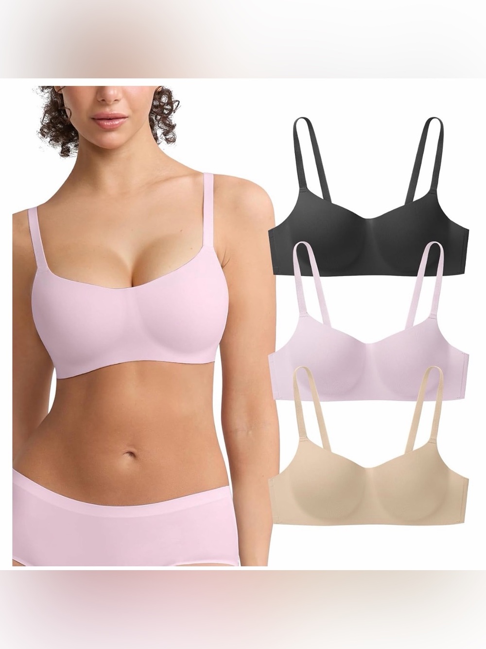 OceanDeer 3 Pack Wireless Bras  Comfy Lightly Lined Square Neck T-Shirt Bra